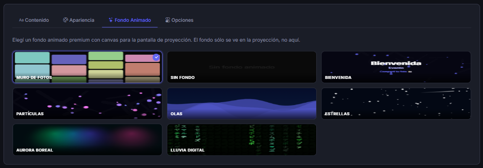 Fondos animados — grilla de fotos